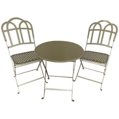 French Bistro Cafe Folding Metal Table and Matching Chairs