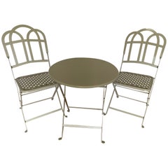 Retro French Bistro Cafe Folding Metal Table and Matching Chairs