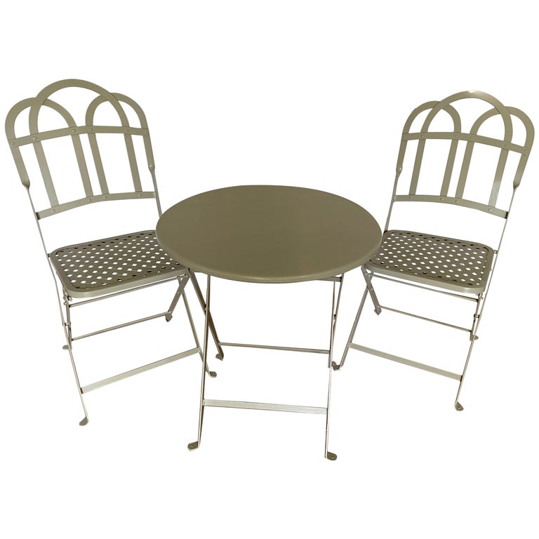 French Bistro Cafe Folding Metal Table and Matching Chairs For Sale