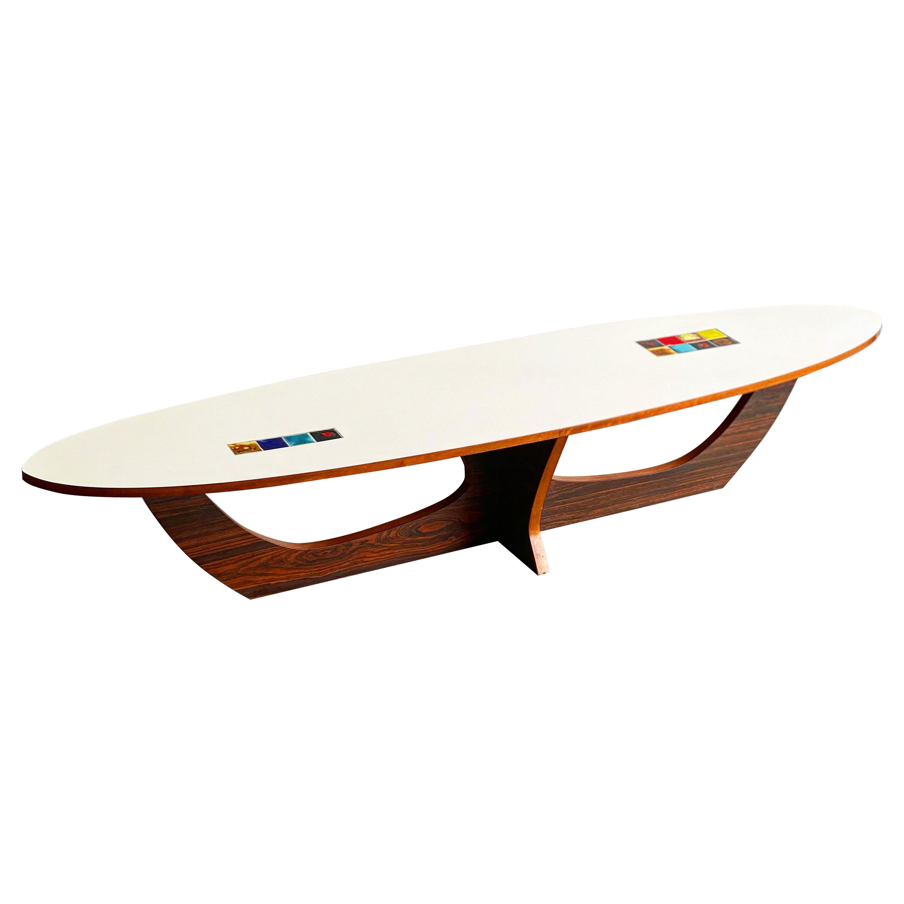 Midcentury Samson Berman Studio Craft Surfboard Style Coffee Table W/ Inset Tile