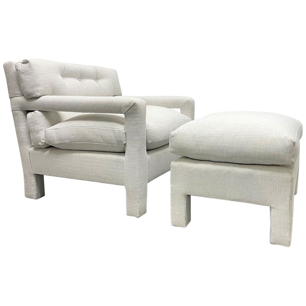 Milo Baughman Style Parsons Lounge Chair and Matching Ottoman