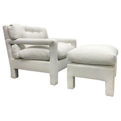 Retro Milo Baughman Style Parsons Lounge Chair and Matching Ottoman