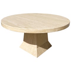 Vintage Italian Travertine Round Dining Table with Sculptural Base