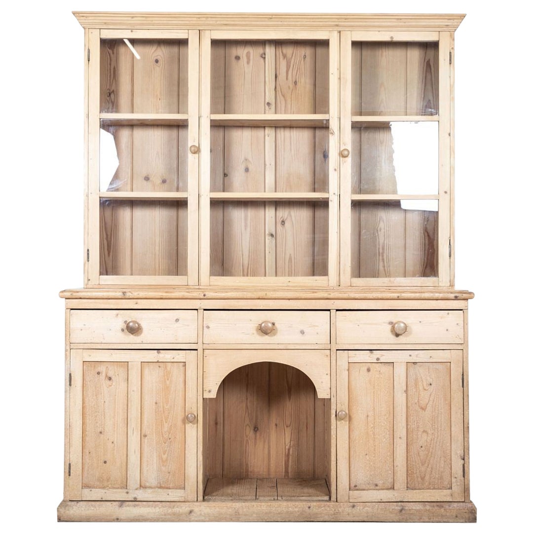 19th C Large English Pine Glazed Panelled Dresser