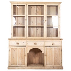 Antique 19th C Large English Pine Glazed Panelled Dresser