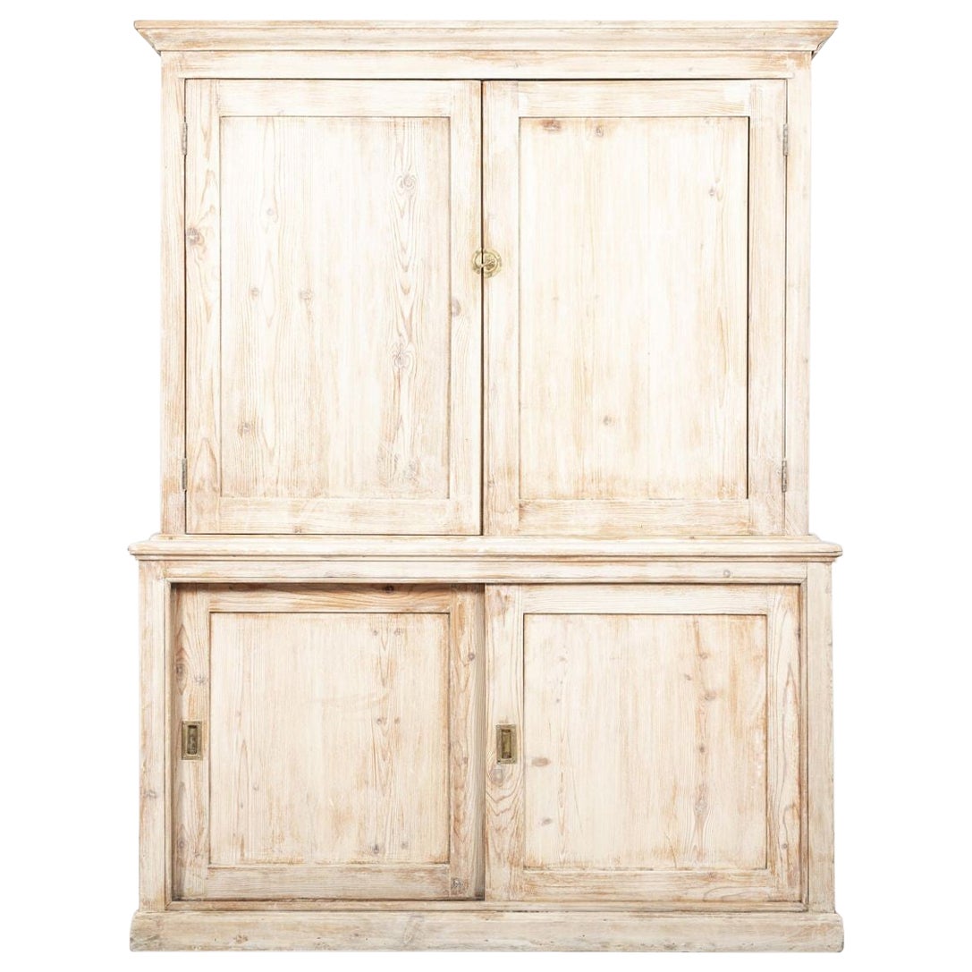 19th C English Bleached Pine Housekeepers Cupboard For Sale
