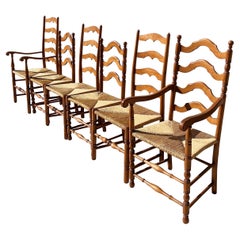 Early 20th Century Antique French Ladderback Dining Chairs, Set of Six