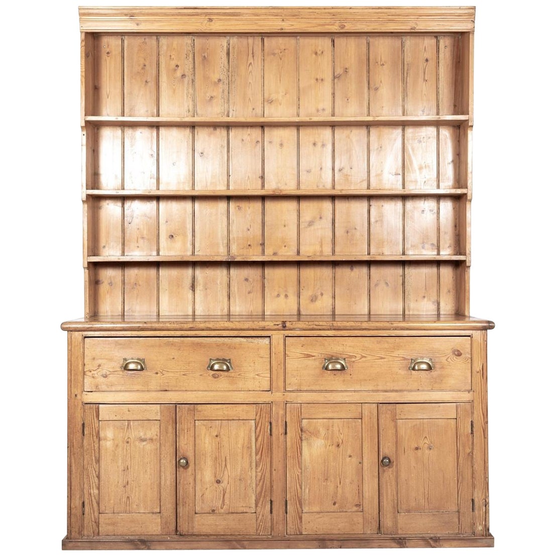Large 19th C English Pine Waterfall Dresser For Sale