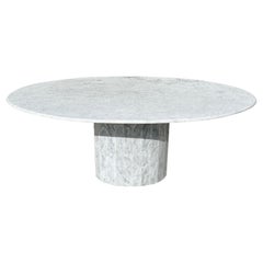 Used 1970s Italian Carrara Marble Oval Dining Table with Fluted Base