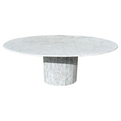 1970s Italian Carrara Marble Oval Dining Table with Fluted Base