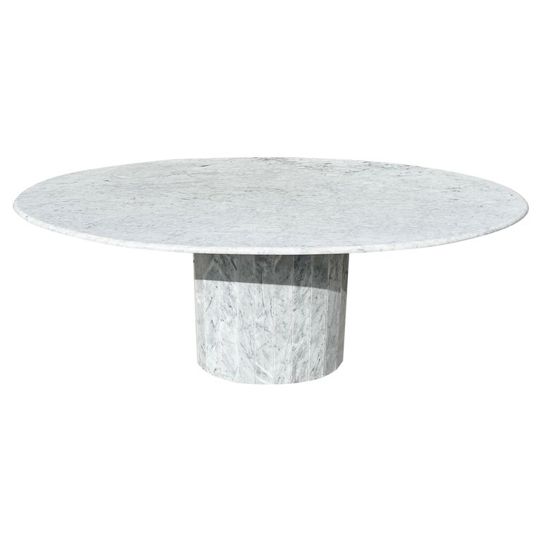 1970s Italian Carrara Marble Oval Dining Table with Fluted Base