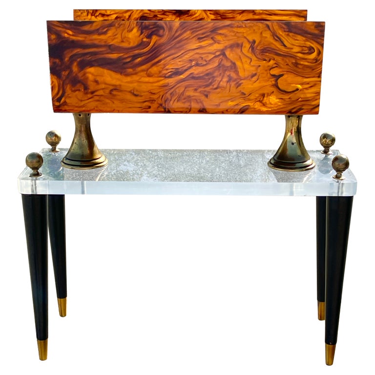Lucite and Faux Tortoiseshell Magazine Stand For Sale