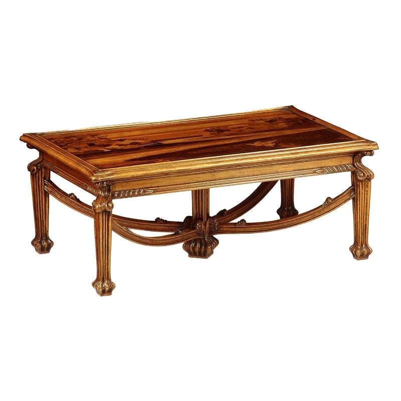 French Art Nouveau-Style Inlaid Coffee Table by Emile Gallè
