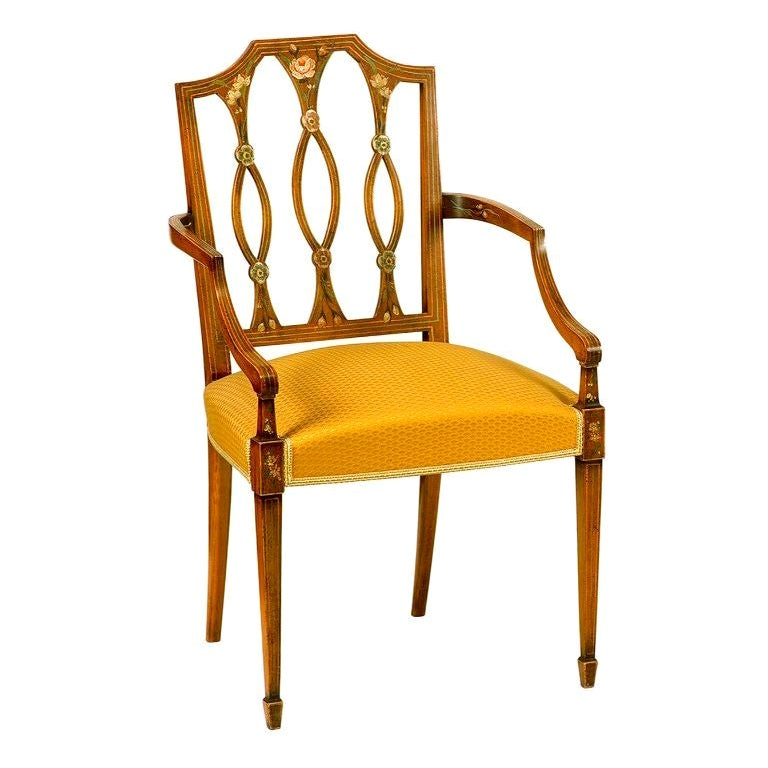 Hepplewhite Hand-Painted Ocher-Cushion Chair