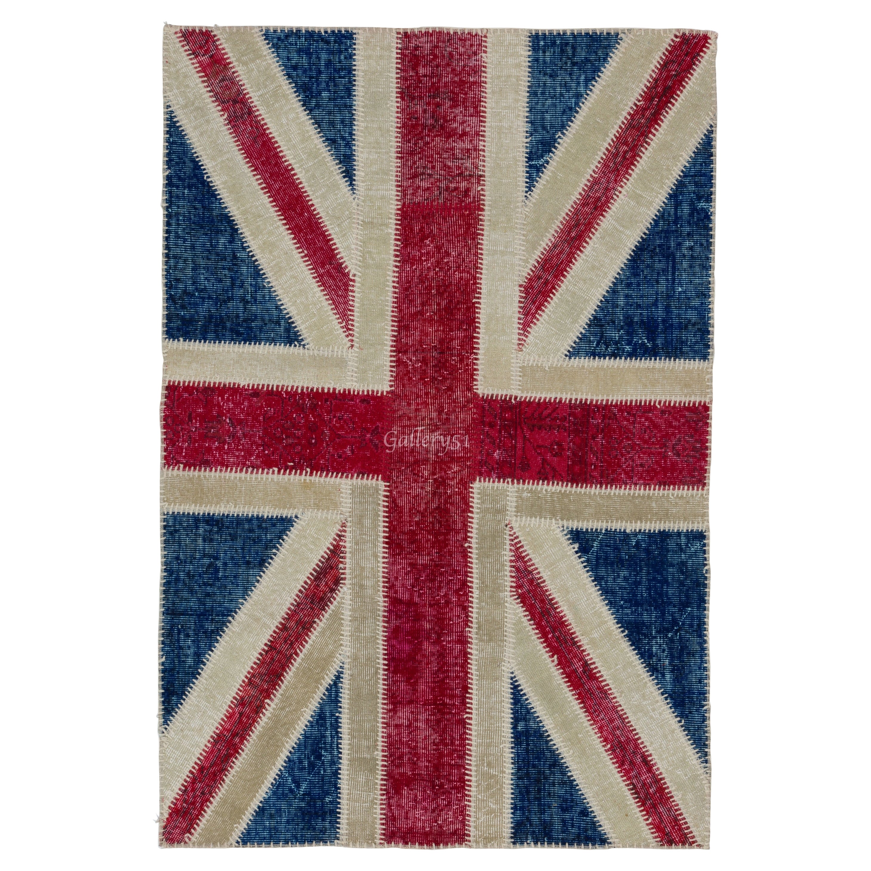 Union Jack British Flag Design Patchwork Rug. Custom Colors and Sizes For Sale
