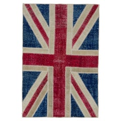 Retro Union Jack British Flag Design Patchwork Rug. Custom Colors and Sizes
