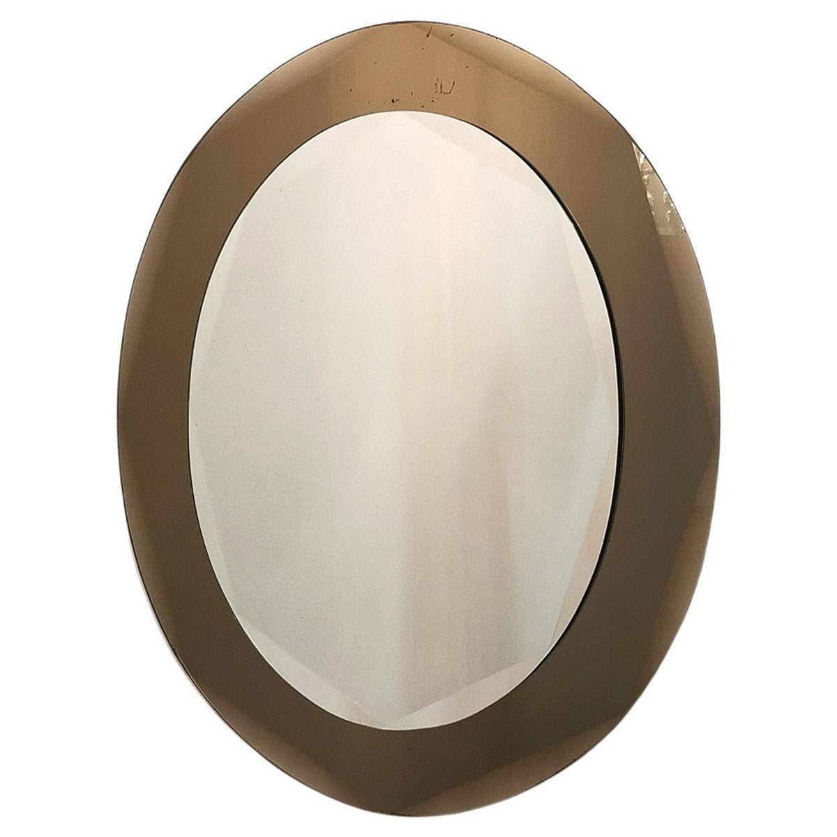 Wall Mirror Oval Mirrored Smoked Glass Rounded Corners Midcentury Italy 1970s