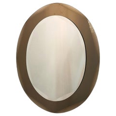 Retro Wall Mirror Oval Mirrored Smoked Glass Rounded Corners Midcentury Italy 1970s