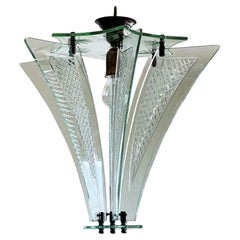 Vintage Italian Midcentury Murano Clear Cut Glass Star Lantern, Pendant by Fontana Arte