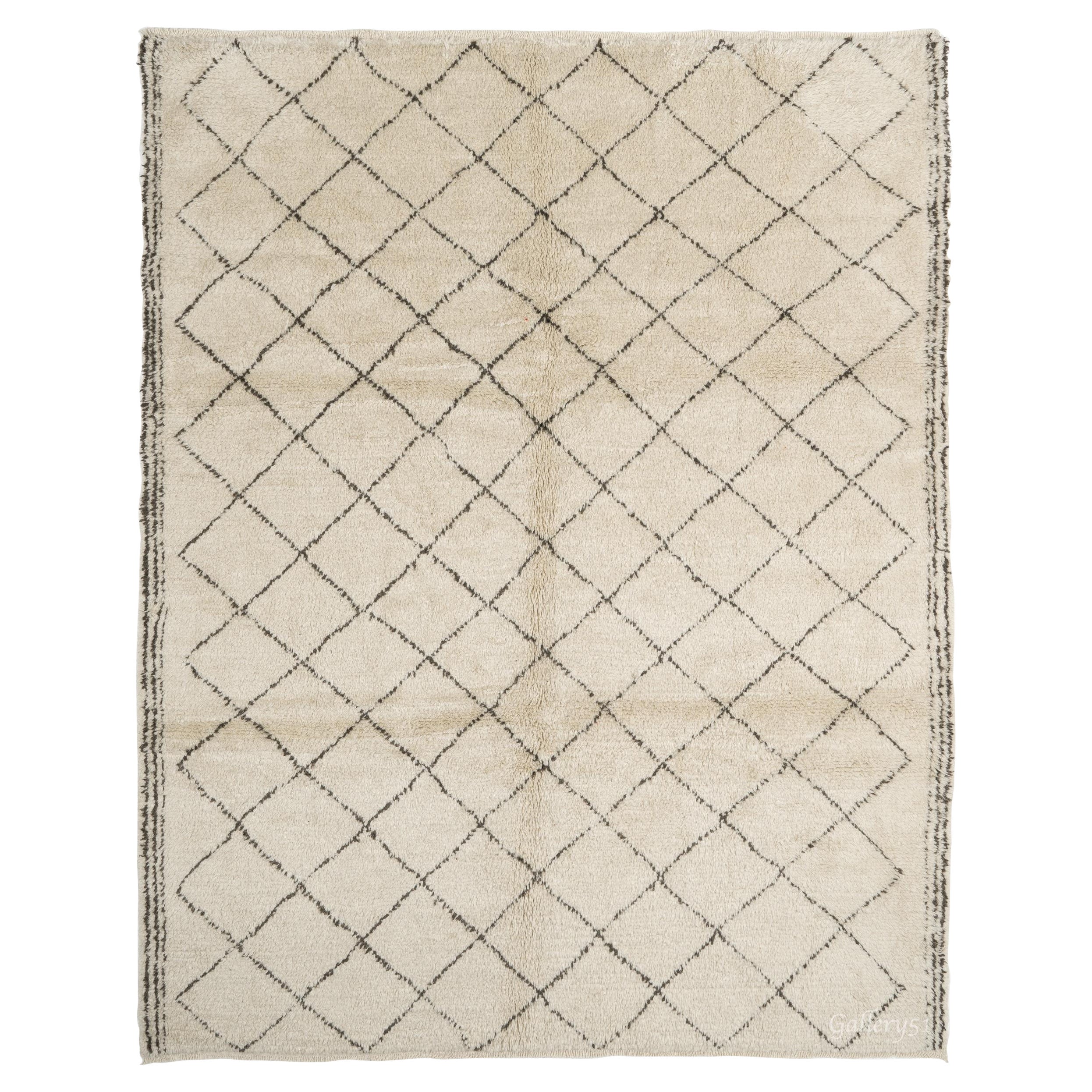 Beni Ourain Wool Rug, Hand-Knotted Moroccan Carpet, Custom Option Avl. For Sale