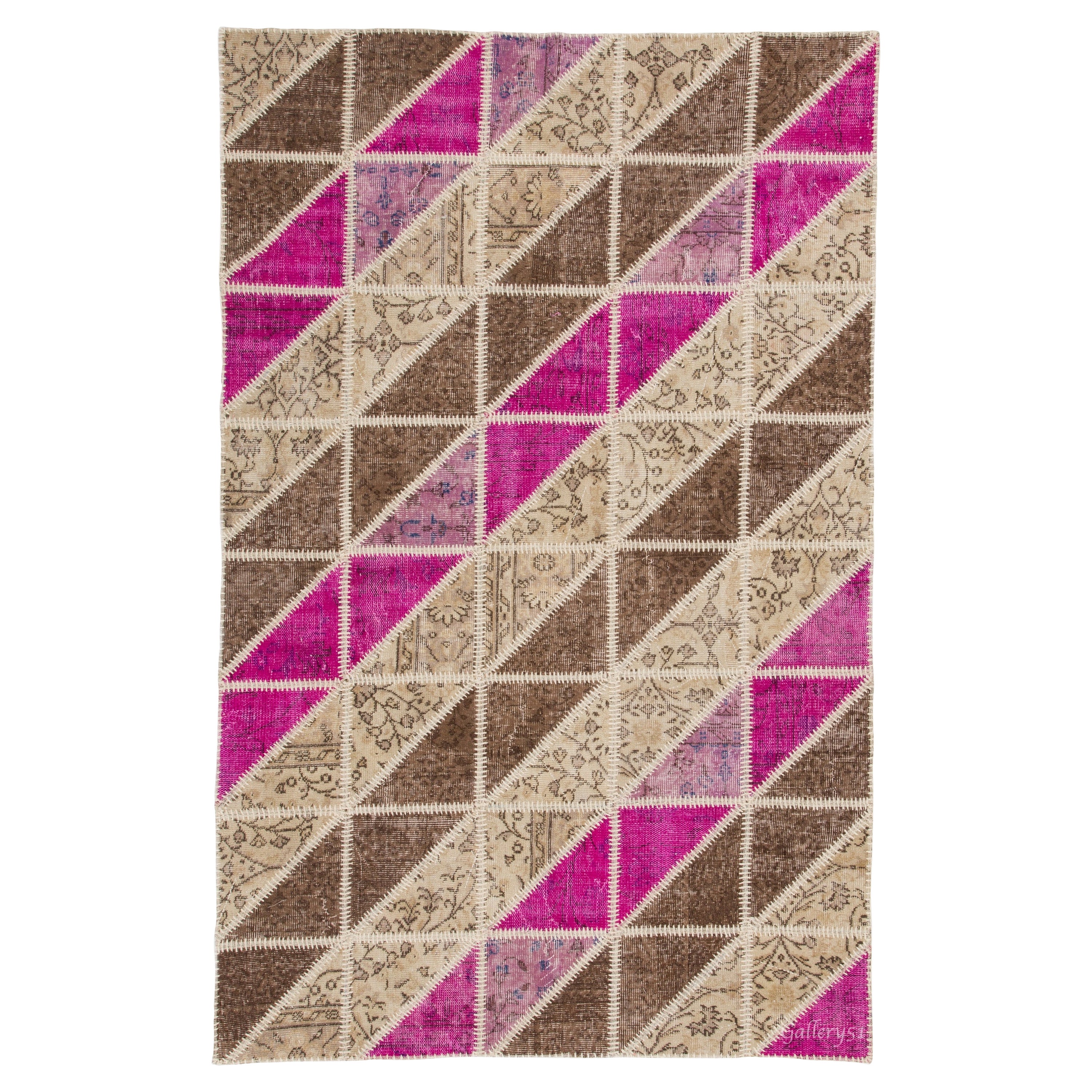 Contemporary Turkish Patchwork Rug. Handmade from Over-Dyed Vintage Carpets For Sale