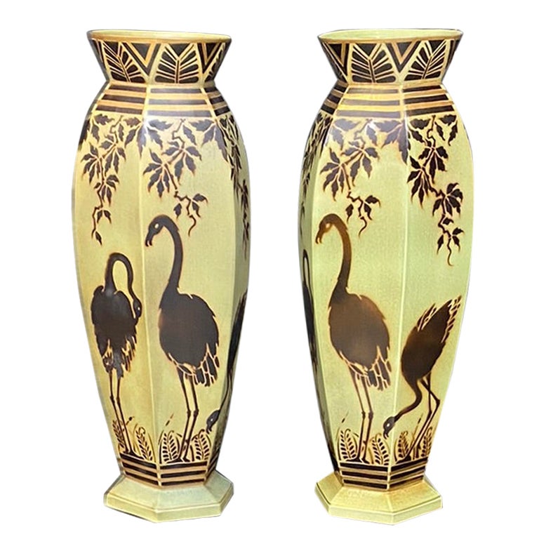 Orchies 'Attributed to' Pair of Ceramic Vases circa 1900 For Sale