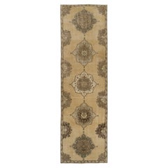 3.8x11.6 ft Anatolian Oushak Runner Rug in Beige, Vintage Handmade Wool Carpet