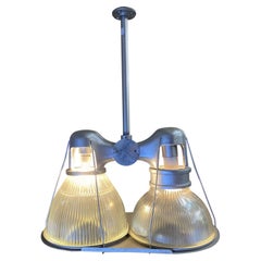 Pre War 1940s Asymmetric Holophane Industrial Double Pendant Lamp