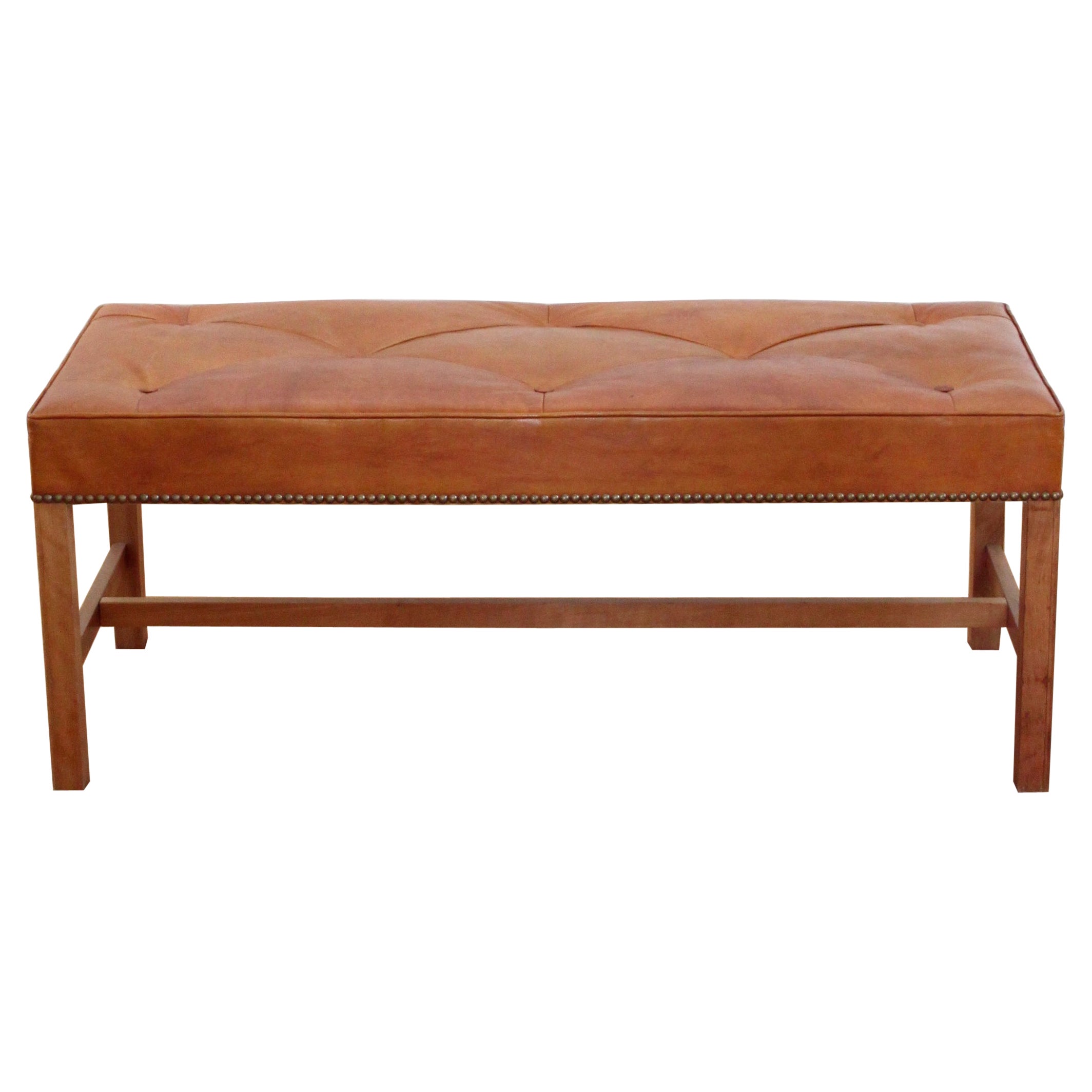 Josef Frank Bench in Mahogany and Niger Leather, Sweden 1950s