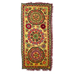 Used Uzbek Suzani Textile. Silk Hand Embroidered Bed Cover, Wall Hanging