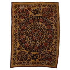 Fine Embroidery "Suzani" Wall Hanging, Uzbek Silk and Cotton Bed Cover