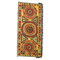 C. Asian Suzani Bed Cover. Embroidered Cotton & Silk Wall Hanging