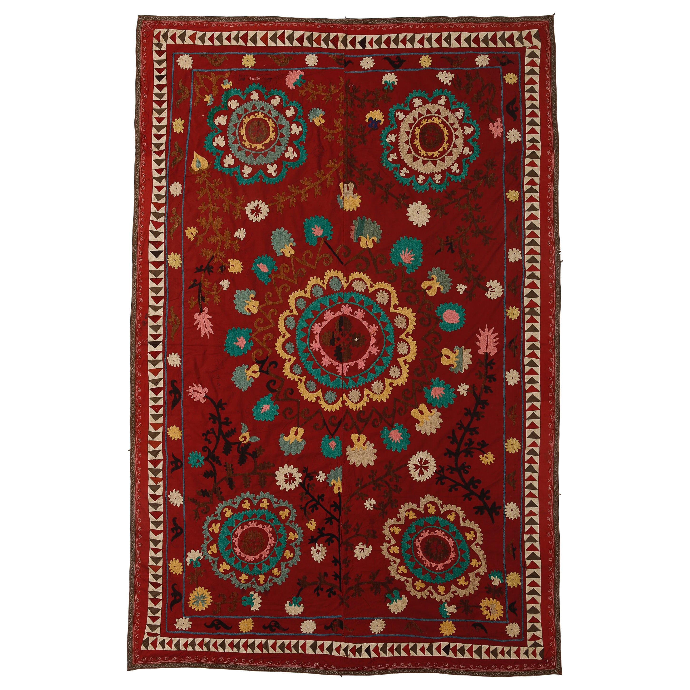 5.5x8.3 ft Uzbek Silk Hand Embroidered Bed Cover, Decorative Suzani Wall Hanging For Sale