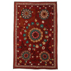 Vintage 5.5x8.3 ft Uzbek Silk Hand Embroidered Bed Cover, Decorative Suzani Wall Hanging