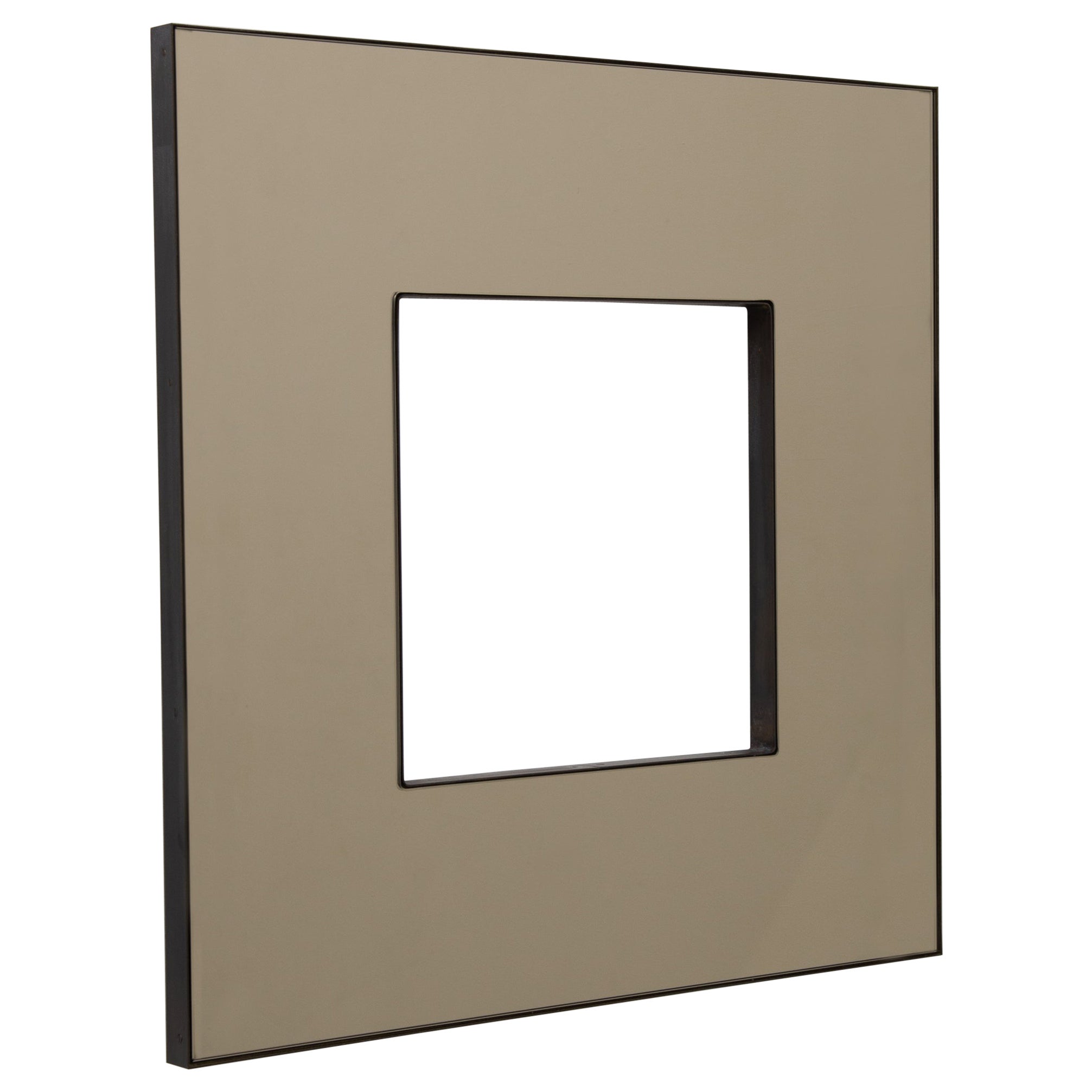 Donut Square Bronze Tinted Back Illuminated Contemporary Mirror, Large For Sale