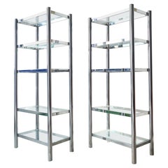 Pair of Polished Chrome & Glass Shelving Unit, 1970s