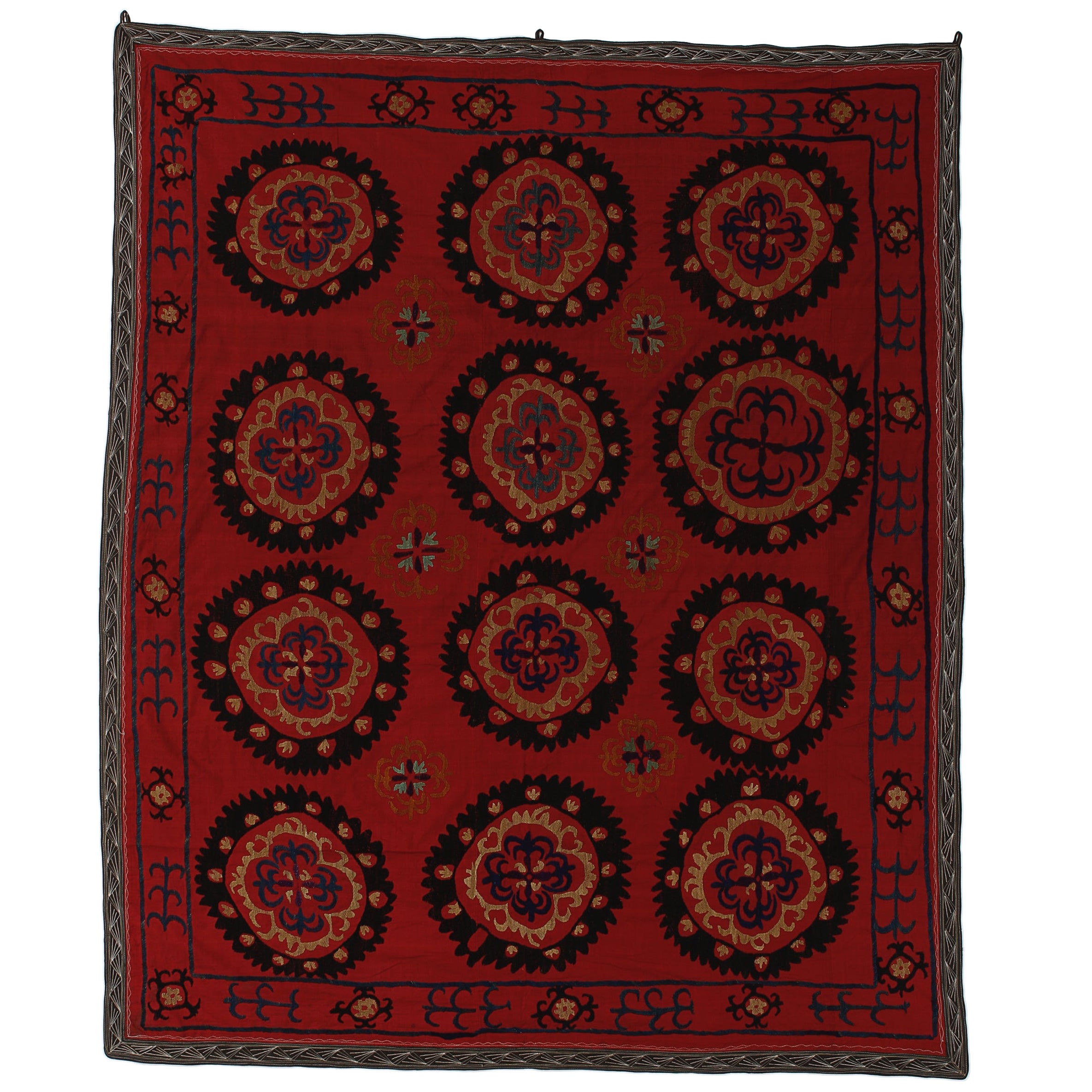 Vintage Suzani Bed Cover, Silk Embroidery Handmade Uzbek Wall Hanging