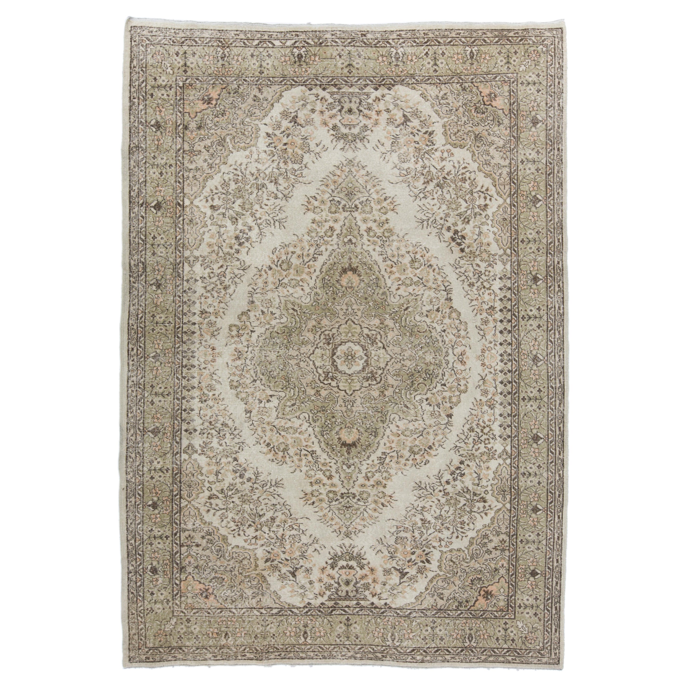 7.4x10.6 Ft Hand-Knotted Anatolian Rug in Neutral Colors, Vintage Oushak Carpet
