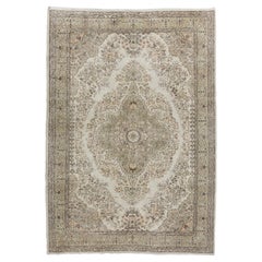 7.4x10.6 Ft Hand-Knotted Anatolian Rug in Neutral Colors, Vintage Oushak Carpet
