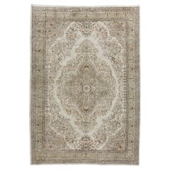 7.4x10.6 Ft Hand-Knotted Anatolian Rug in Neutral Colors, Vintage Oushak Carpet