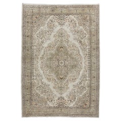 Tapis d'Anatolie vintage noué à la main aux couleurs neutres, tapis Oushak 7,4x10.6 Ft