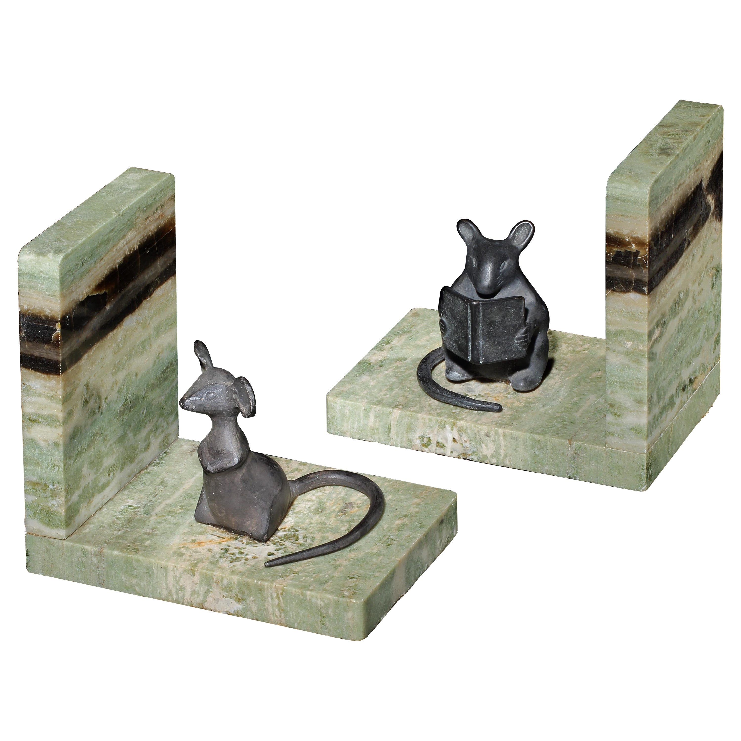 Bookends Sculpture Mouse Bronze Marble Art Deco Playful Knowledge