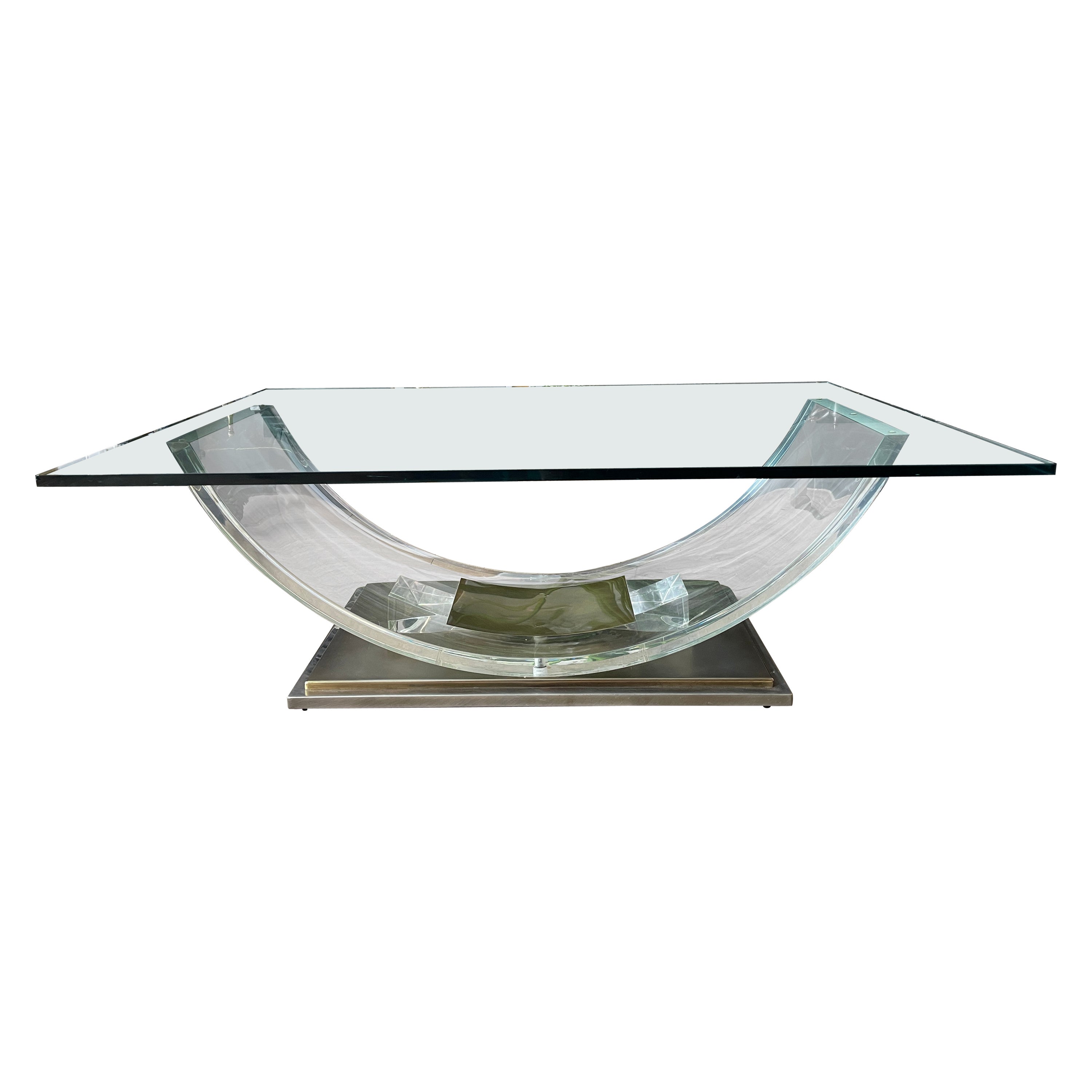 Brass, Chrome and Lucite Coffee Table by Belgo Chrome  For Sale