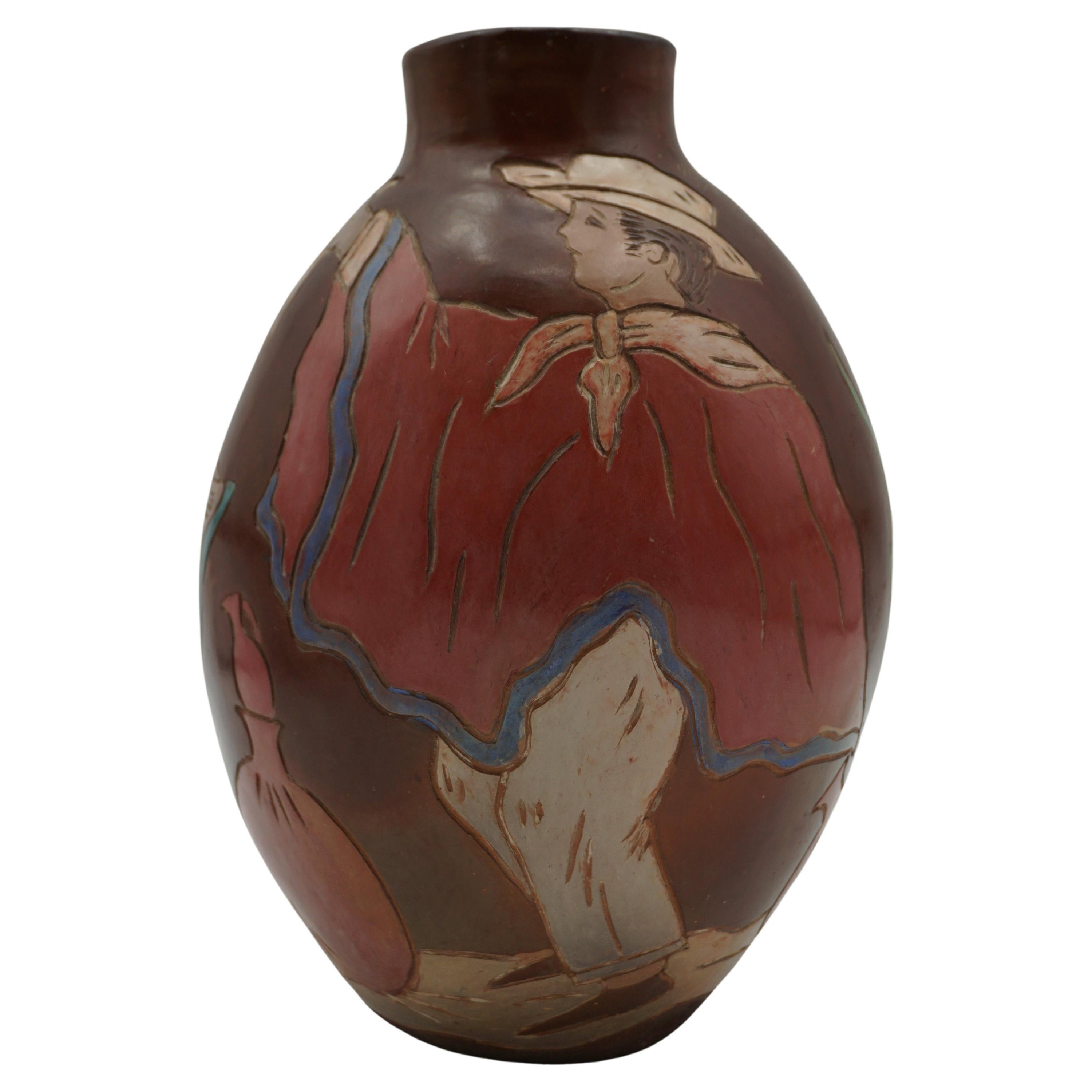 Vase, Ceramic Vessel, Hand Crafted, Brown, From Peru, Brown Tones, C 1950 For Sale