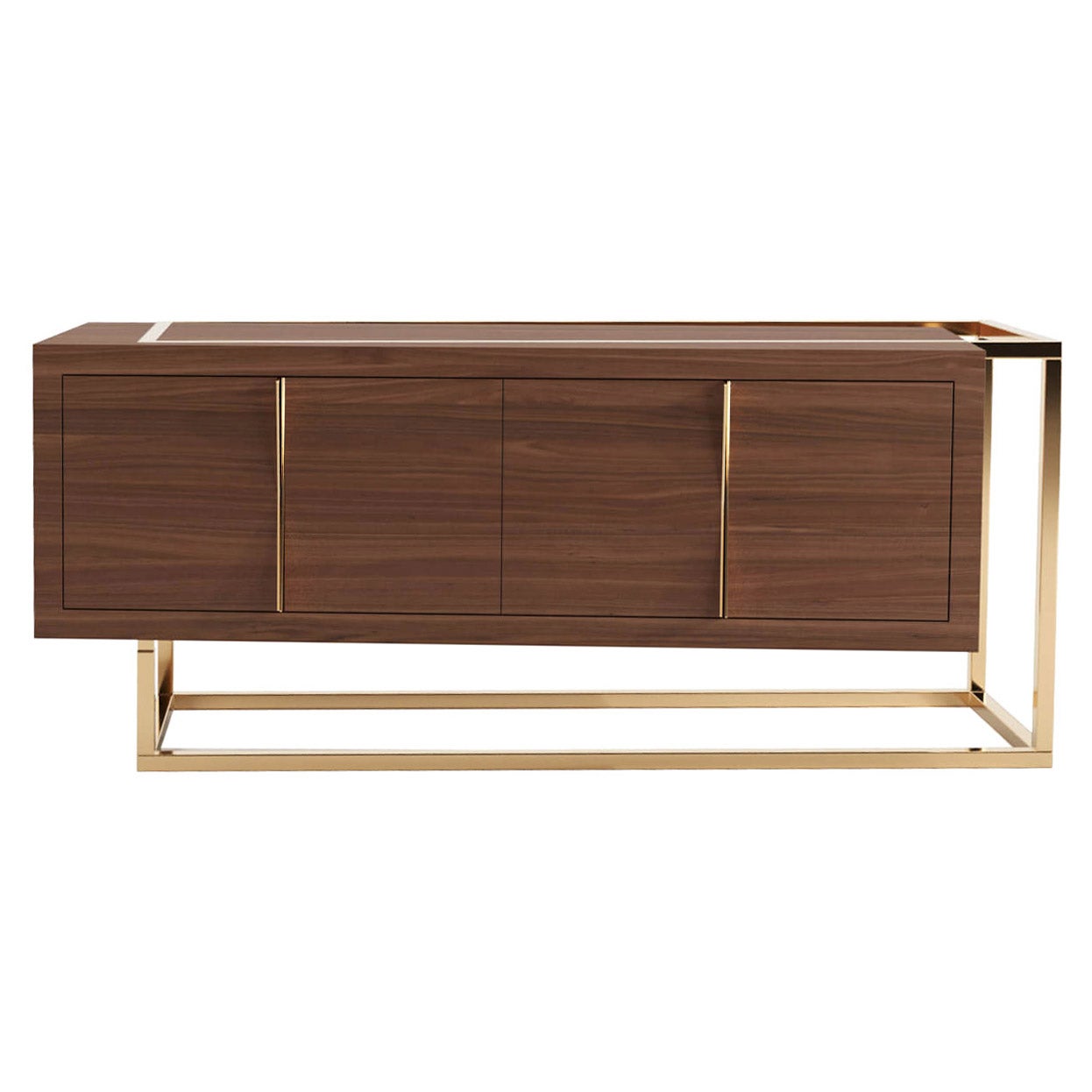 21st Century Modern Credenza Sideboard in Walnut Wood and Brushed Brass