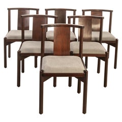 Set of Six Vintage 60's Chairs in Wood and Gray Fabric Italian Design