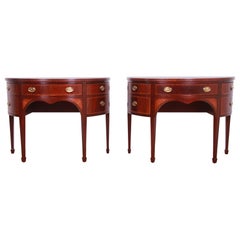 Used Baker Furniture Federal Mahogany and Satinwood Demilune Sideboards, Pair