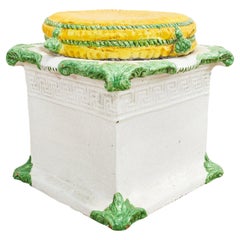 Tabouret de jardin en majolique italienne de style néoclassique du milieu du siècle dernier
