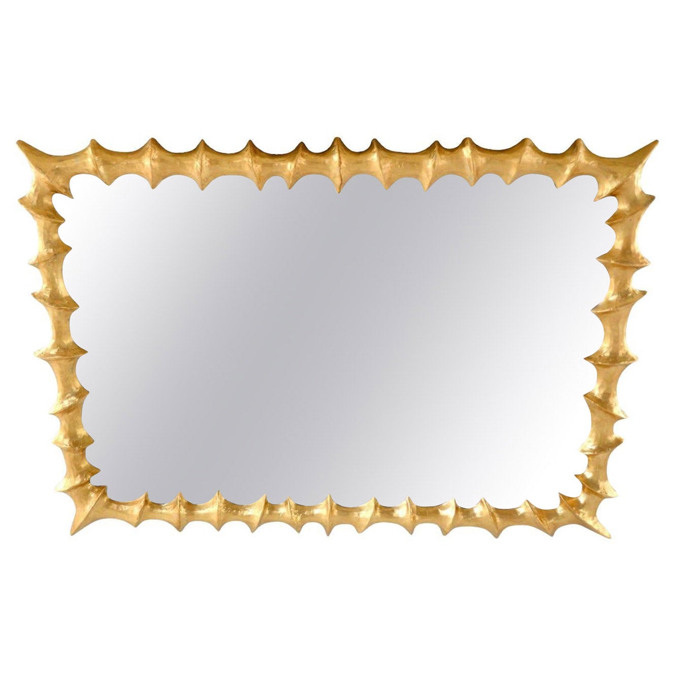 Brutalist Gold Gilt Metal Frame Mirror, England, Mid Century For Sale