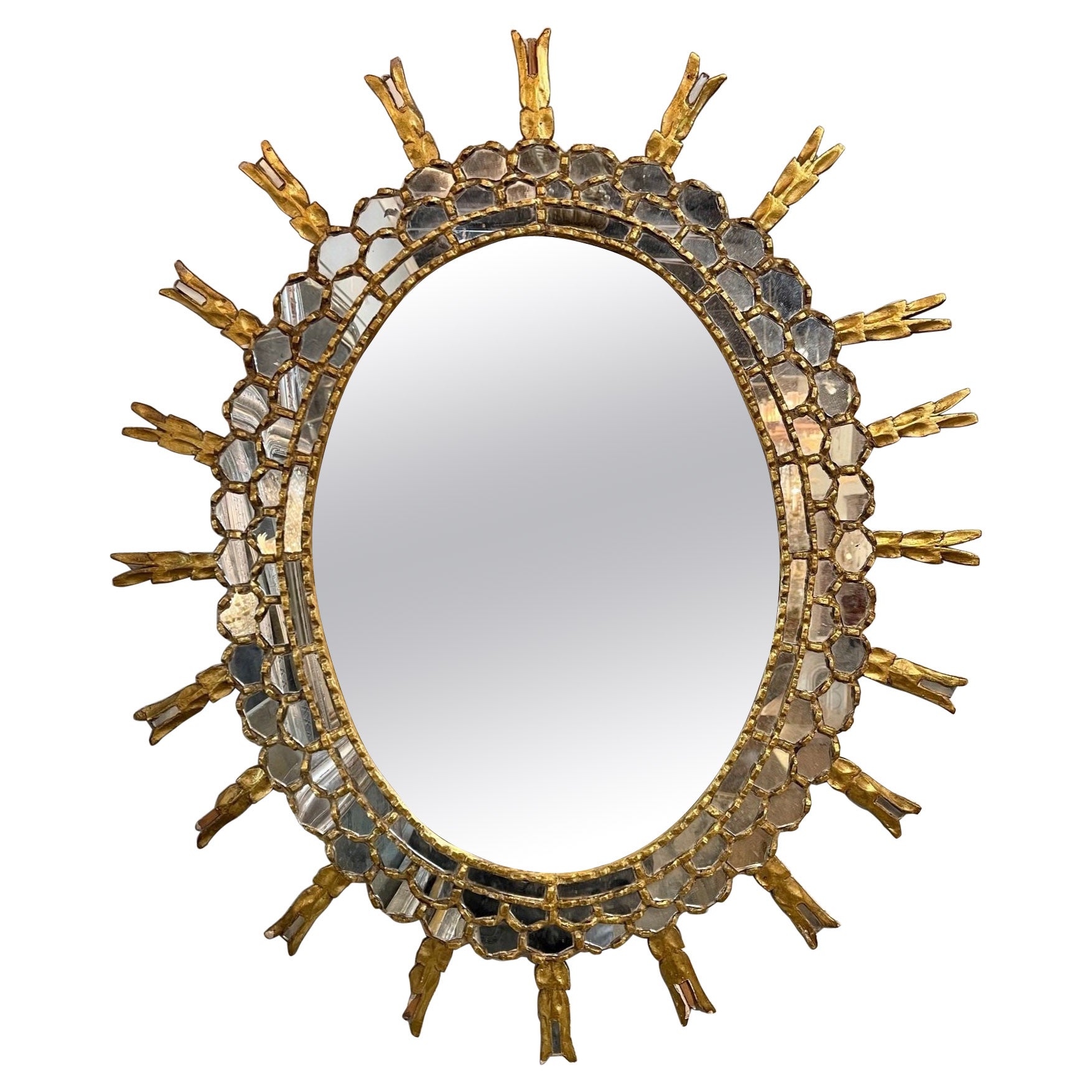 Vintage Italian Wood Sunburst Mirror